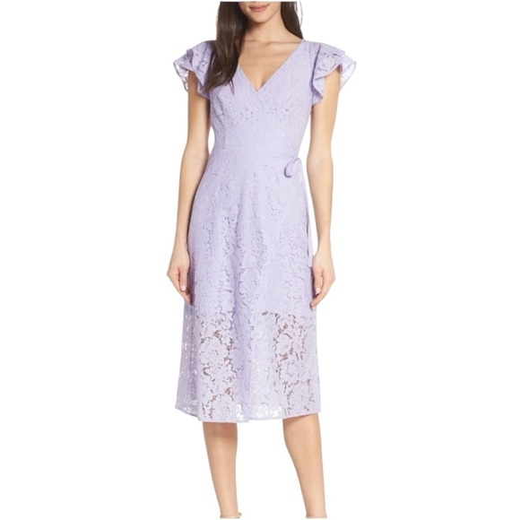 ALI & JAY Lilac Purple Lace Midi Wrap Dress Size M - Picture 1 of 7
